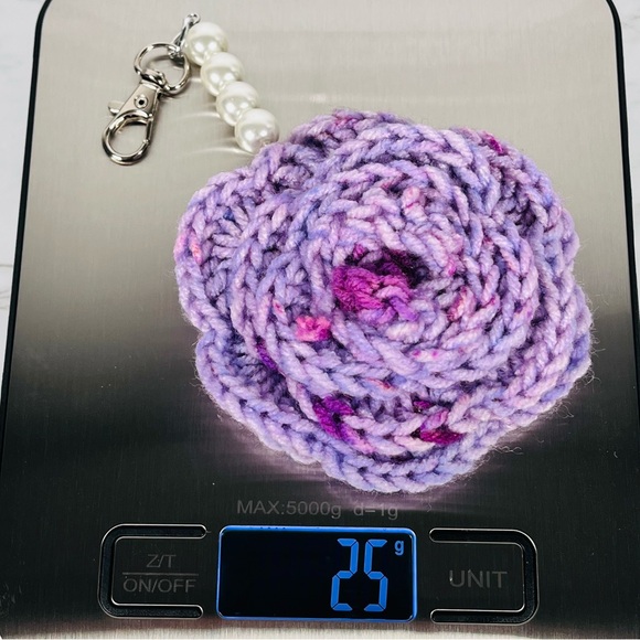 Purple Crochet Flower Bag Charm - Picture 4 of 5